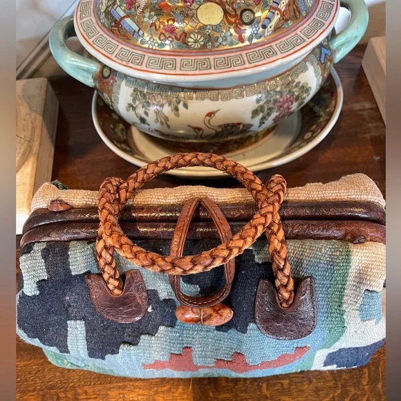 Marco Avante Killim Carpet Multicolor Southwestern Patterned Tote Bag Vintage - Picture 6 of 14